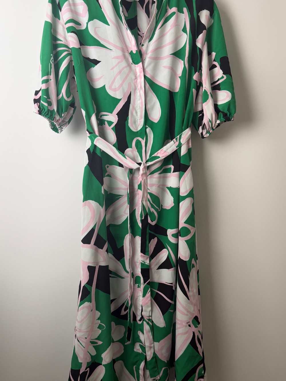WHIT TWO Floral Green Midi Dress with Pink Print